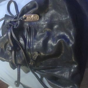 Black Leather Hogan Italy Bucket Bag Handbag